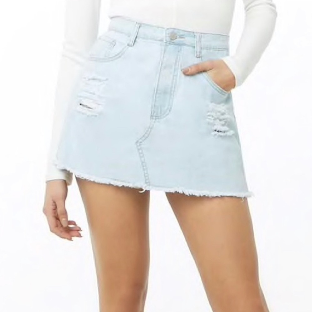 Denim Distressed Mini Skirt